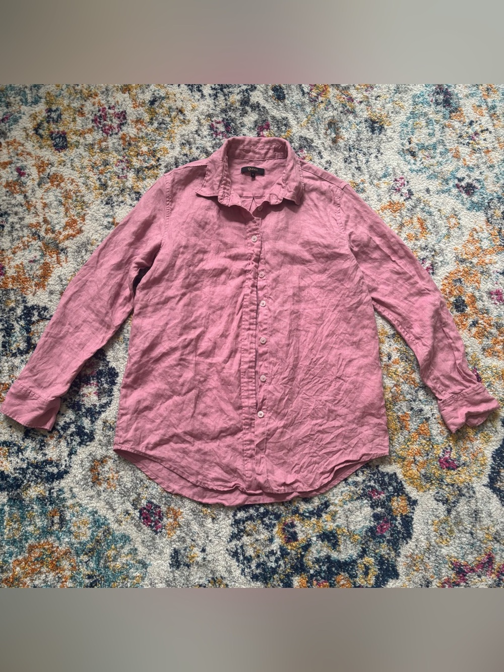 Quince Women’s 100% European Linen long sleeve Shirt mauve mist Size S